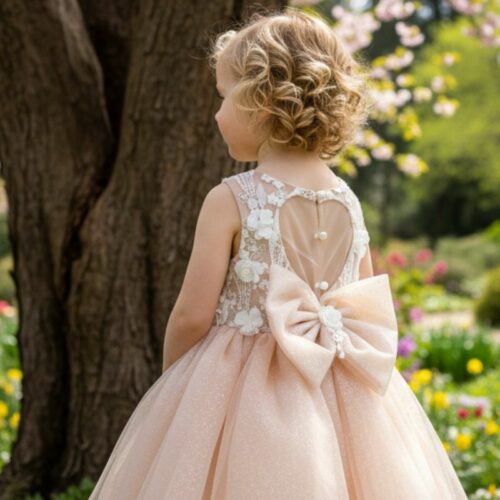 Βαπτιστικό Φόρεμα κορίτσι Dolce Bambini σομόν ροζ σετ