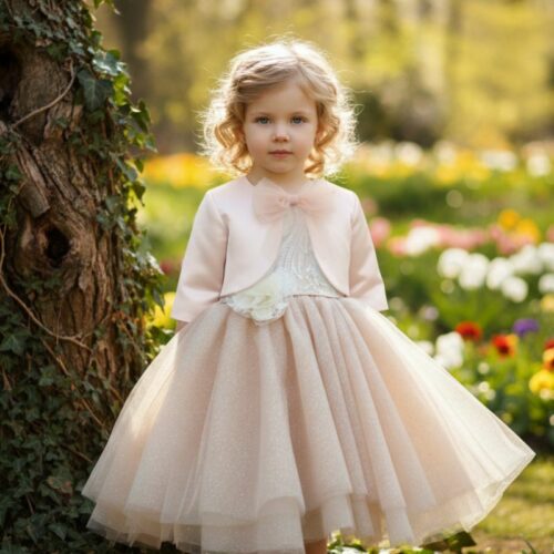 Βαπτιστικό Φόρεμα κορίτσι Dolce Bambini σομόν ροζ σετ