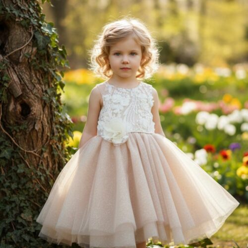 Βαπτιστικό Φόρεμα κορίτσι Dolce Bambini σομόν ροζ σετ