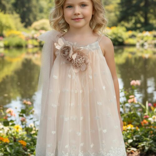 Βαπτιστικό Φόρεμα κορίτσι Dolce Bambini σομόν ροζ σετ