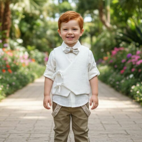 Βαπτιστικό κοστούμι αγόρι Dolce Bambini εκρού μπεζ σετ