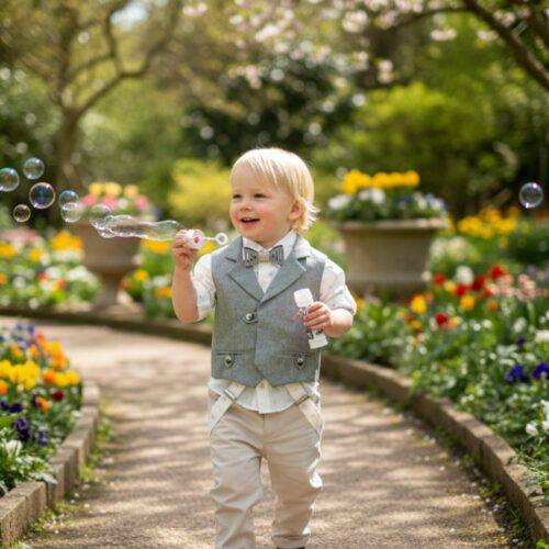 Βαπτιστικό κοστούμι αγόρι Dolce Bambini εκρού μπεζ μπλε πράσινο σετ