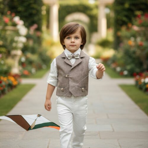 Βαπτιστικό κοστούμι αγόρι Dolce Bambini λευκές και μπεζ αποχρώσεις σετ