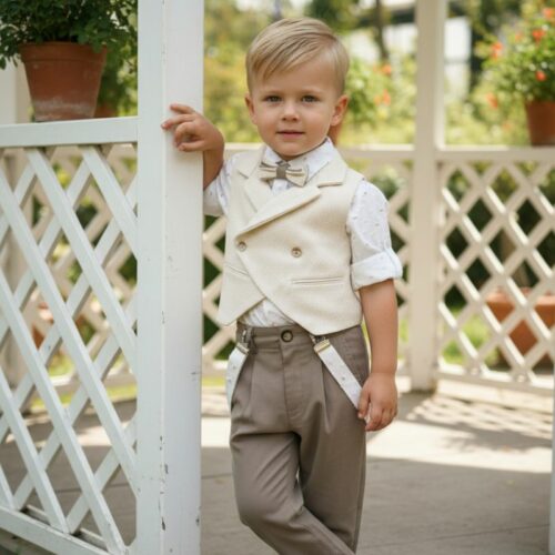 Βαπτιστικό κοστούμι αγόρι Dolce Bambini εκρού εκρού μπεζ σετ