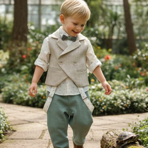 Βαπτιστικό κοστούμι αγόρι Dolce Bambini μπεζ πράσινο σετ