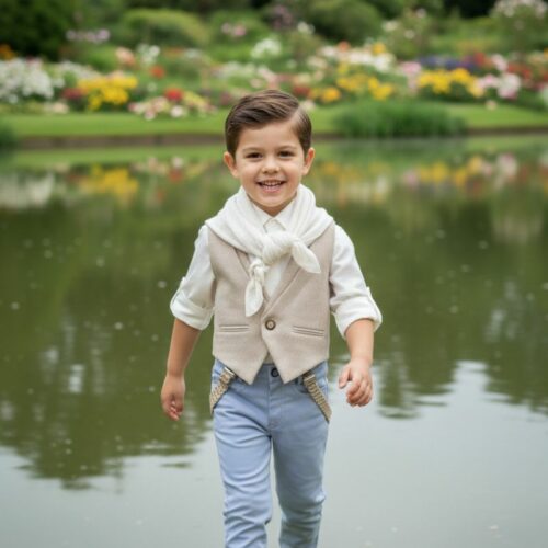 Βαπτιστικό κοστούμι αγόρι Dolce Bambini μπεζ γαλάζιο σετ