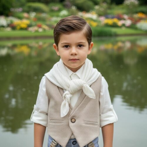 Βαπτιστικό κοστούμι αγόρι Dolce Bambini μπεζ γαλάζιο σετ