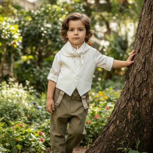 Βαπτιστικό κοστούμι αγόρι Dolce Bambini μπεζ πράσινο ελιάς σετ