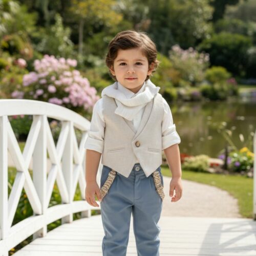 Βαπτιστικό κοστούμι αγόρι Dolce Bambini μπεζ γαλάζιο σετ