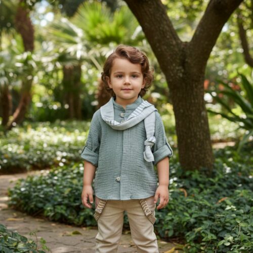 Βαπτιστικό κοστούμι αγόρι Dolce Bambini μπεζ και μέντα σετ