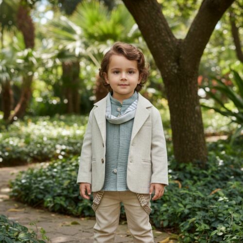 Βαπτιστικό κοστούμι αγόρι Dolce Bambini μπεζ και μέντα σετ