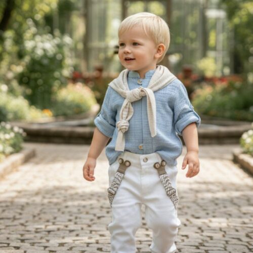 Βαπτιστικό κοστούμι αγόρι Dolce Bambini λευκό γαλάζιο σιελ σετ