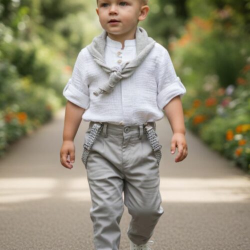 Βαπτιστικό κοστούμι αγόρι Dolce Bambini λευκό γκρι σετ