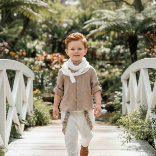 Βαπτιστικό κοστούμι αγόρι Dolce Bambini λευκό μπεζ μόκα σετ