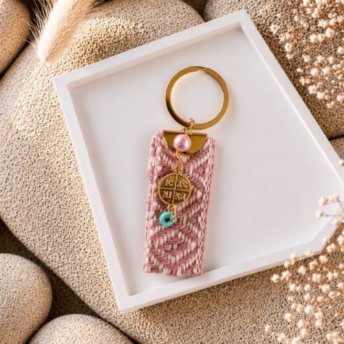 Μαρτυρικό βάπτισης μπρελόκ με Κωνσταντινάτο, ματάκι και υφαντή τρέσα για κορίτσι