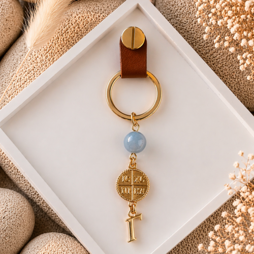 Μαρτυρικό βάπτισης μπρελόκ με χρυσό σταυρό και μονόγραμμα για κορίτσι και αγόρι