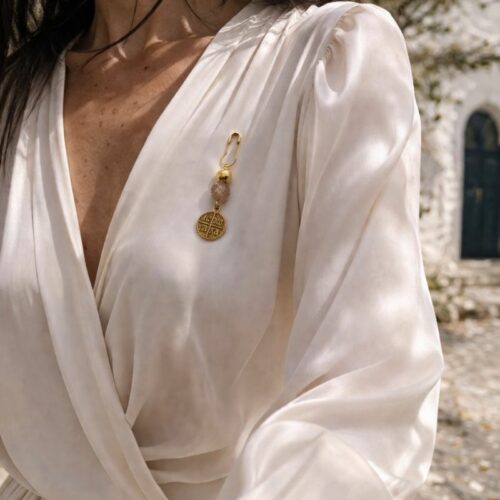 Μαρτυρικό βάπτισης πέτου για κορίτσι ή αγόρι με χρυσή παραμάνα, γυάλινη μελί χάντρα, χρυσή χάντρα, χρυσό σταυρό Κωνσταντινάτο