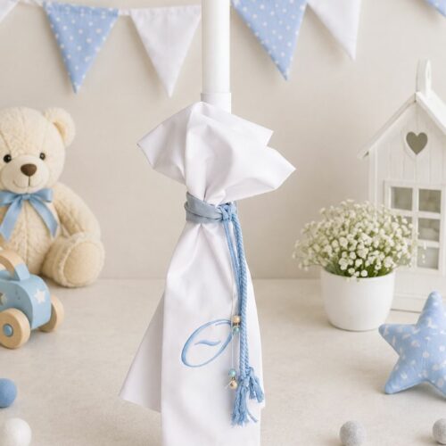 Winter Baby Blue βαπτιστική λαμπάδα αγοριού σε γαλάζιες και λευκές αποχρώσεις
