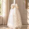 Ivory Silk Elegance – Λαμπάδα βάπτισης με πλούσιο ιβουάρ μεταξωτό φιόγκο και γαλλική δαντέλα